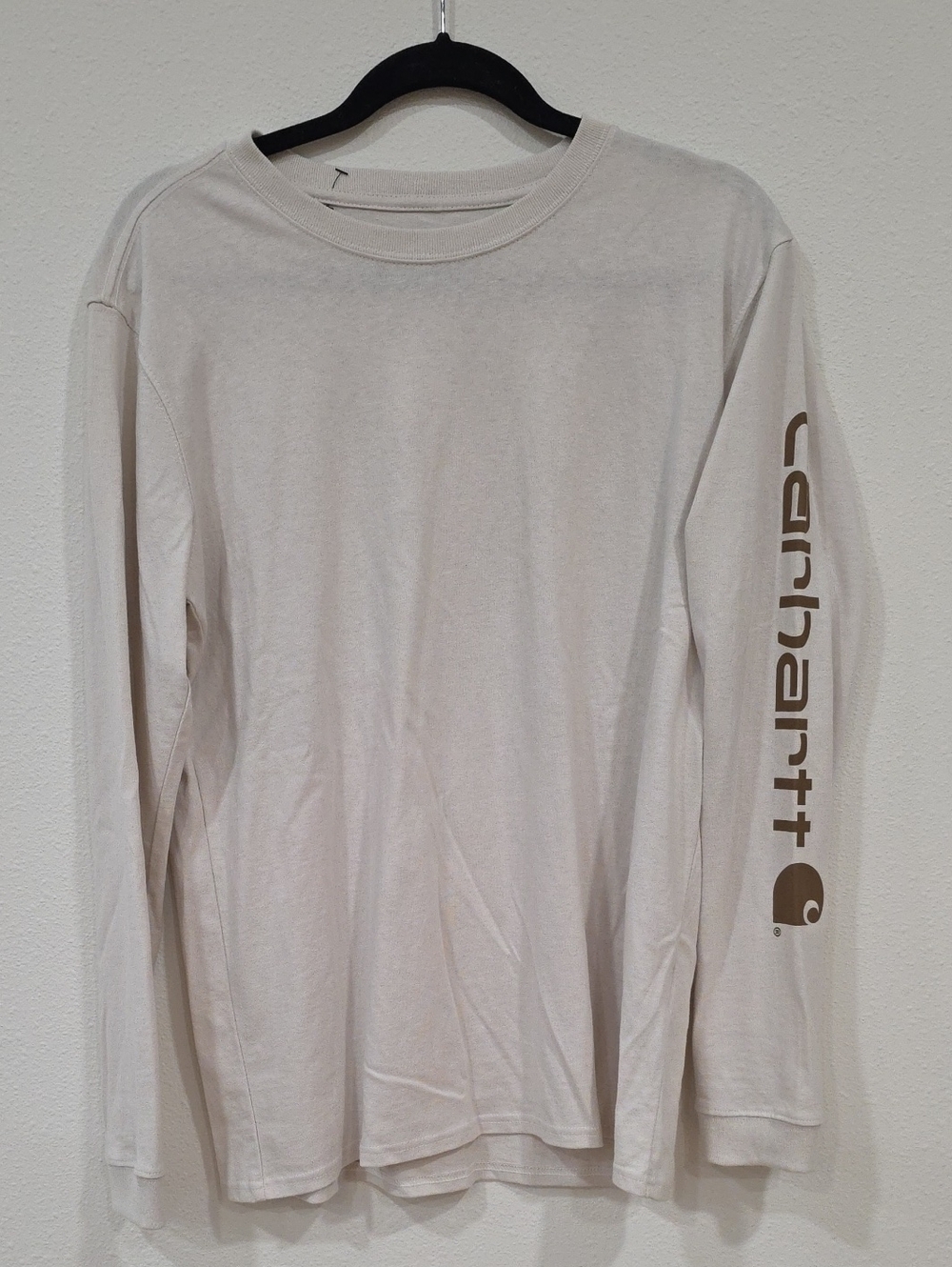 Carhartt Long-Sleeve Crew Tee in Light Beige with Sleeve Logo